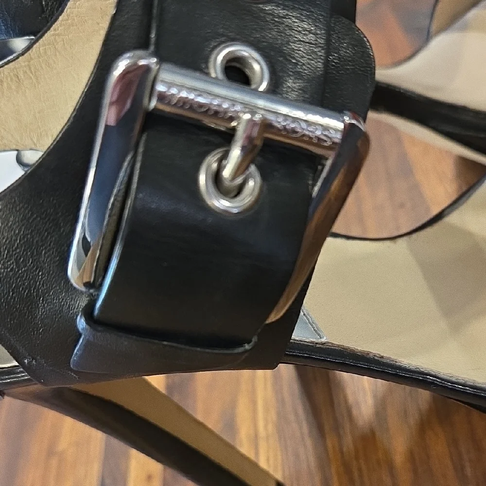 Michael Kors Black Leather Ankle Strap Heeled Sandals - Picture 11 of 11